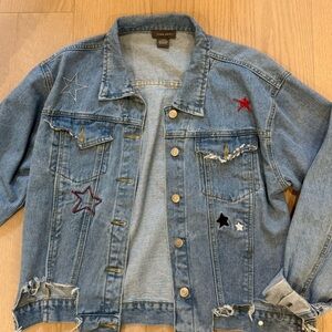Denim Jacket with Star Embroidery